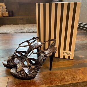 RSVP Electra Black Kid Snake Print Platform Heel 8